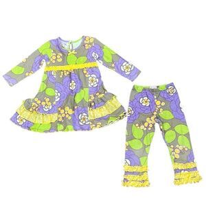 Tralala Floral Long Sleeve Dress and Pants Ruffle Set 2T